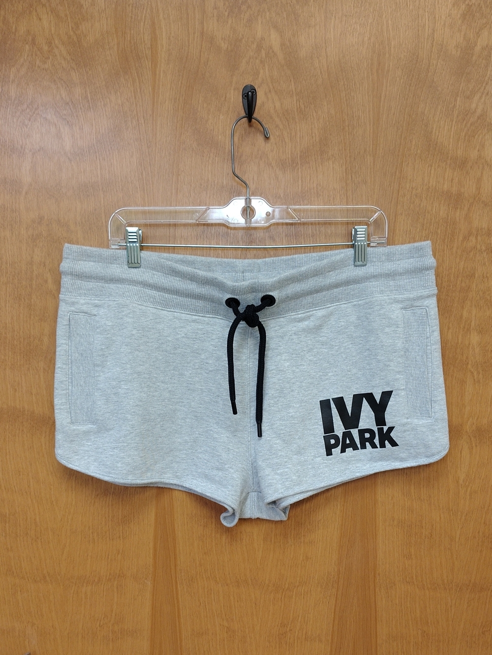 IVY PARK Gray Athletic Drawstring Fleece Shorts with Black Graphic